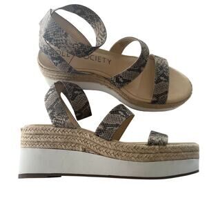 Sole Society 'Aven' Women's 9 Snakeskin Printe Wedge Sandal Strappy Ankle Strap